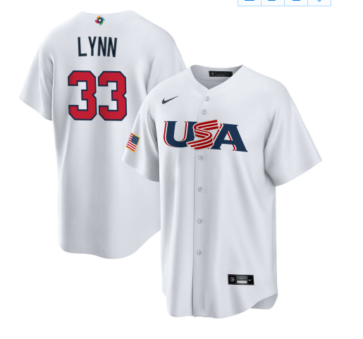 Men's USA Baseball #33 Lance Lynn 2023 White World Baseball Classic Replica Stitched Jersey